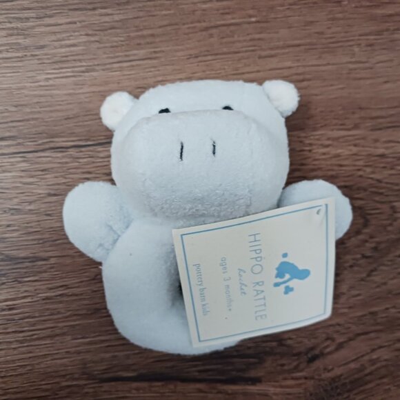 New Pottery Barn Kids Baby Stuffed Plush Grasping Ring Rattle Toy Blue Hippo - Picture 1 of 3